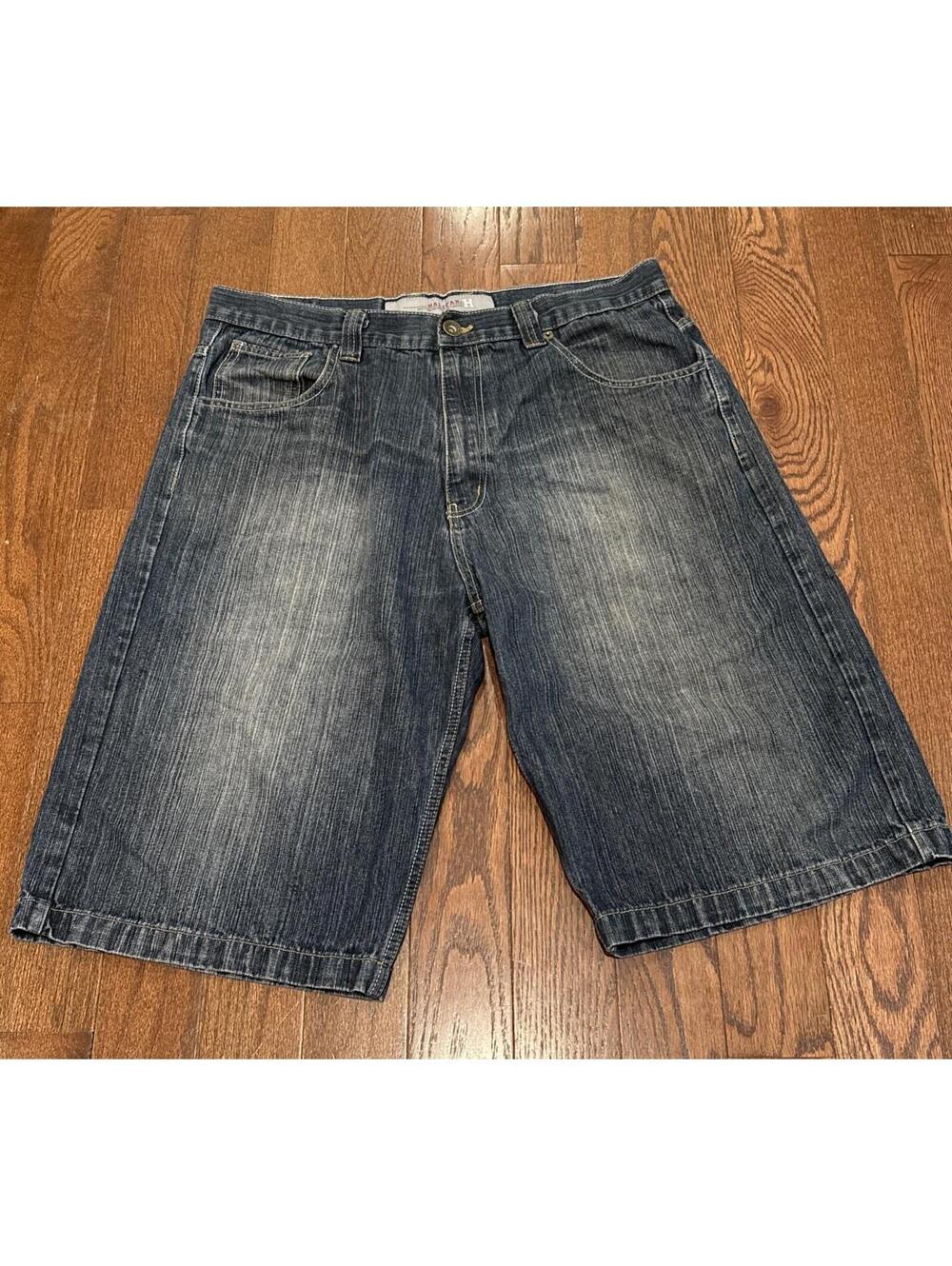 Halifax Extra Long Y2k Denim Blue Jean Shorts size 38 Streetwear Skater Vintage